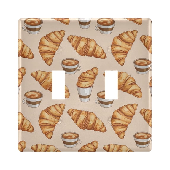 Dailycode Light Switch Plate Covers 2 Gang Wall Plate Plastics Outlet Covers for Kitchen Home Office Decor Croissant and Coffee