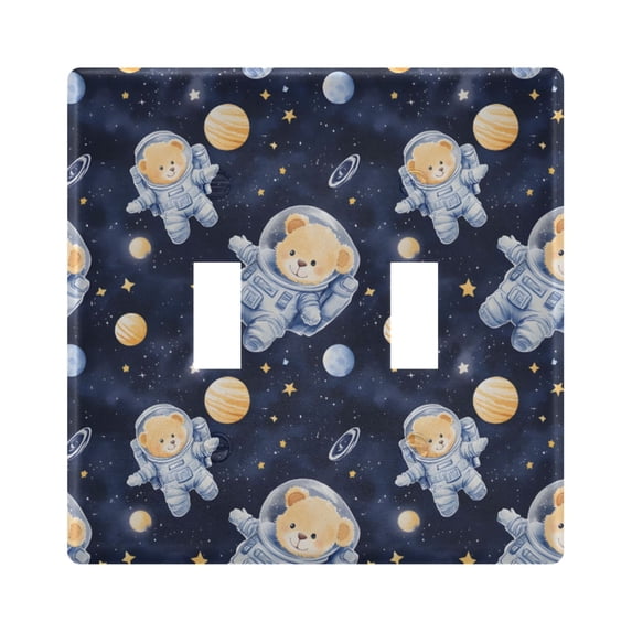 Dailycode Light Switch Plate Covers 2 Gang Wall Plate Plastics Outlet Covers for Kitchen Home Office Decor Cute Bear in Space