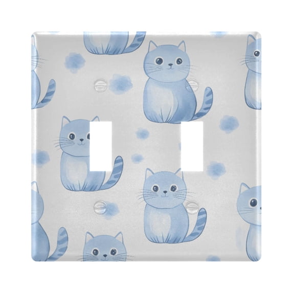 Dailycode Light Switch Plate Covers 2 Gang Wall Plate Plastics Outlet Covers for Kitchen Home Office Decor Cute Blue Cat