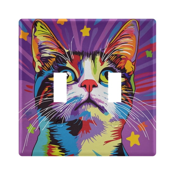 Dailycode Light Switch Plate Covers 2 Gang Wall Plate Plastics Outlet Covers for Kitchen Home Office Decor Cute Cat and Star
