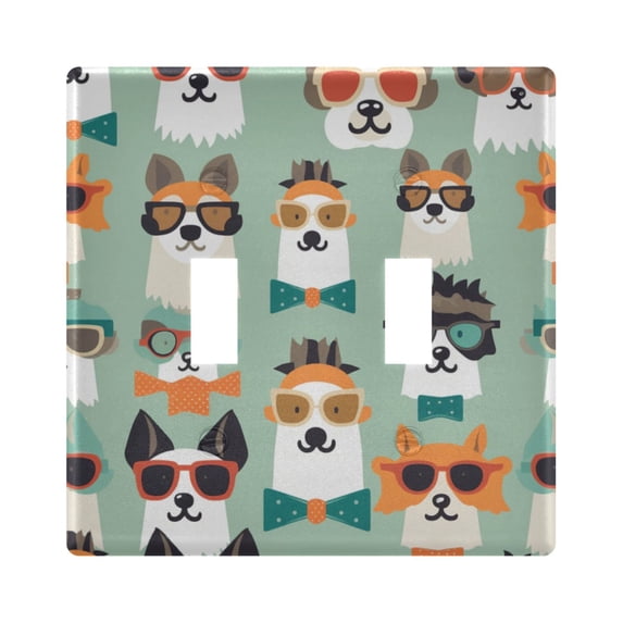 Dailycode Light Switch Plate Covers 2 Gang Wall Plate Plastics Outlet Covers for Kitchen Home Office Decor Cute Dogs with Sunglasses