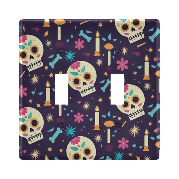 Dailycode Light Switch Plate Covers 2 Gang Wall Plate Plastics Outlet Covers for Kitchen Home Office Decor Cute Skull Candles Bone