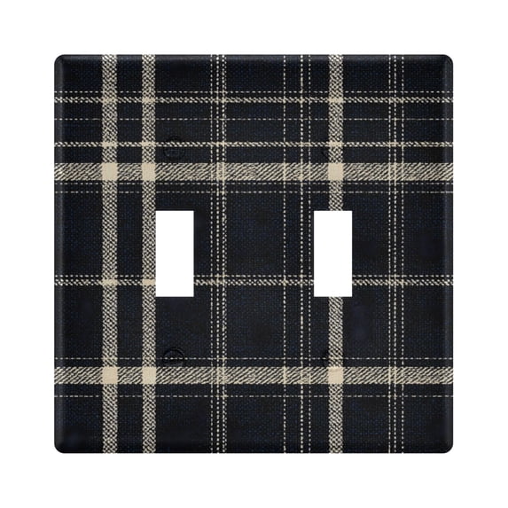 Dailycode Light Switch Plate Covers 2 Gang Wall Plate Plastics Outlet Covers for Kitchen Home Office Decor Dark Navy Blue Plaid