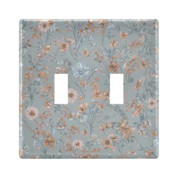 Dailycode Light Switch Plate Covers 2 Gang Wall Plate Plastics Outlet Covers for Kitchen Home Office Decor Delicate Pastel Blue Vintage Floral