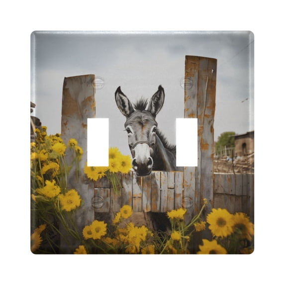 Dailycode Light Switch Plate Covers 2 Gang Wall Plate Plastics Outlet Covers for Kitchen Home Office Decor Donkey with Chrysanthemum Flower