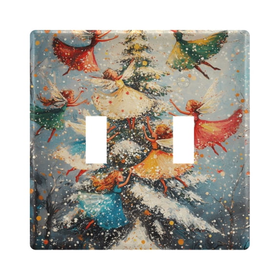 Dailycode Light Switch Plate Covers 2 Gang Wall Plate Plastics Outlet Covers for Kitchen Home Office Decor Fairies Fly Around Christmas Tree