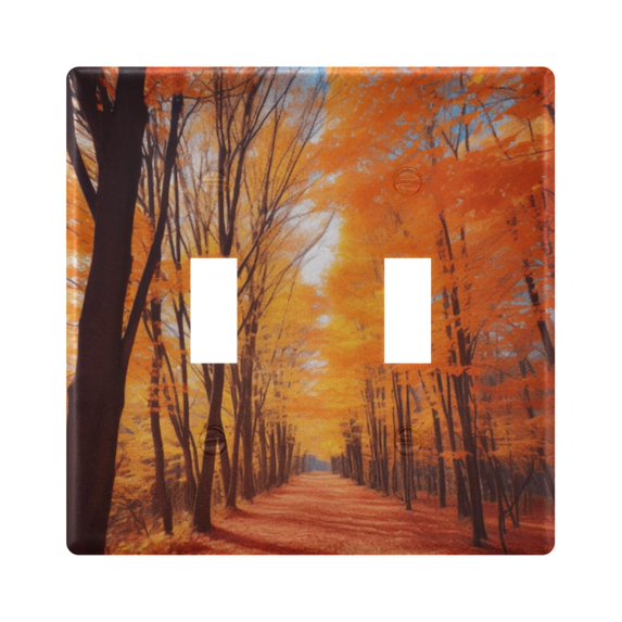 Dailycode Light Switch Plate Covers 2 Gang Wall Plate Plastics Outlet Covers for Kitchen Home Office Decor Fall Leaves with Forest