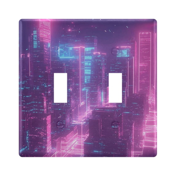 Dailycode Light Switch Plate Covers 2 Gang Wall Plate Plastics Outlet Covers for Kitchen Home Office Decor Futuristic Cyberpunk City