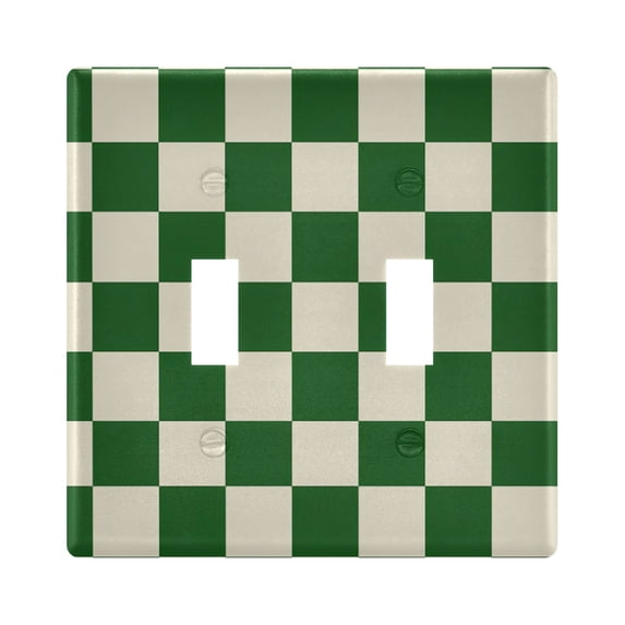 Dailycode Light Switch Plate Covers 2 Gang Wall Plate Plastics Outlet Covers for Kitchen Home Office Decor Green and White Checkerboard