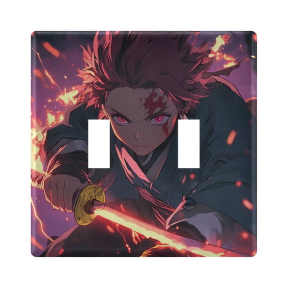 Dailycode Light Switch Plate Covers 2 Gang Wall Plate Plastics Outlet Covers for Kitchen Home Office Decor Kamado Tanjirou Waving Sword