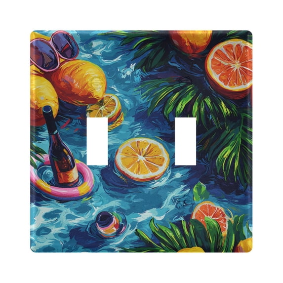 Dailycode Light Switch Plate Covers 2 Gang Wall Plate Plastics Outlet Covers for Kitchen Home Office Decor Lemons Wine Leaves on Water