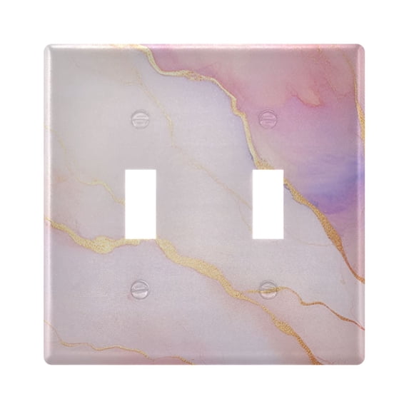 Dailycode Light Switch Plate Covers 2 Gang Wall Plate Plastics Outlet Covers for Kitchen Home Office Decor Light Pink Gold Marble