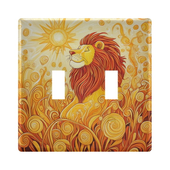 Dailycode Light Switch Plate Covers 2 Gang Wall Plate Plastics Outlet Covers for Kitchen Home Office Decor Lion on Golden Field