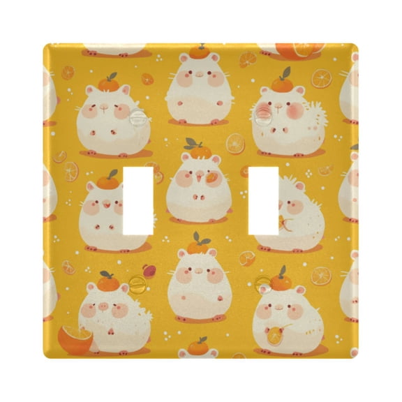 Dailycode Light Switch Plate Covers 2 Gang Wall Plate Plastics Outlet Covers for Kitchen Home Office Decor Lovely Capybara and Orange