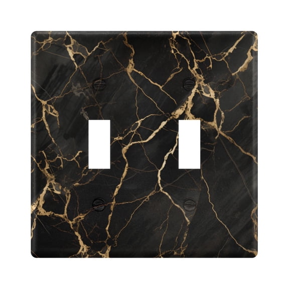 Dailycode Light Switch Plate Covers 2 Gang Wall Plate Plastics Outlet Covers for Kitchen Home Office Decor Luxury Black Gold Marble