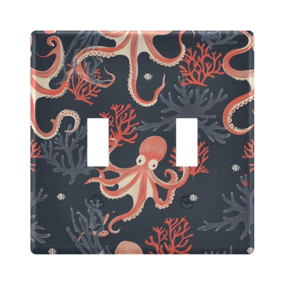 Dailycode Light Switch Plate Covers 2 Gang Wall Plate Plastics Outlet Covers for Kitchen Home Office Decor Octopus and Coral in Sea