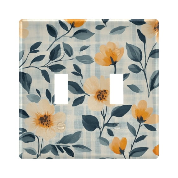 Dailycode Light Switch Plate Covers 2 Gang Wall Plate Plastics Outlet Covers for Kitchen Home Office Decor Peach Flowers with Gingham