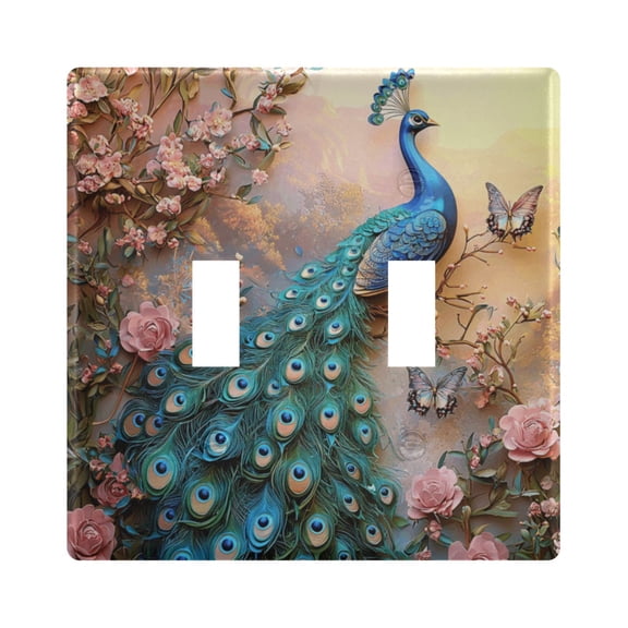 Dailycode Light Switch Plate Covers 2 Gang Wall Plate Plastics Outlet Covers for Kitchen Home Office Decor Peacock Rose Butterflies