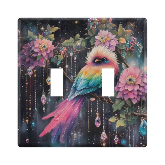 Dailycode Light Switch Plate Covers 2 Gang Wall Plate Plastics Outlet Covers for Kitchen Home Office Decor Pink Bird Flower Jewelry