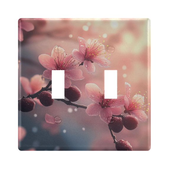 Dailycode Light Switch Plate Covers 2 Gang Wall Plate Plastics Outlet Covers for Kitchen Home Office Decor Pink Peach Blossoms