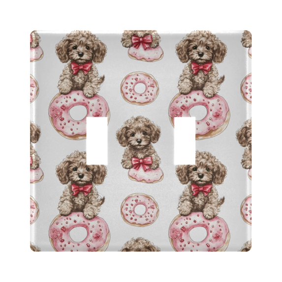 Dailycode Light Switch Plate Covers 2 Gang Wall Plate Plastics Outlet Covers for Kitchen Home Office Decor Puppies Bow Donut