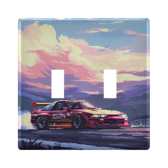 Dailycode Light Switch Plate Covers 2 Gang Wall Plate Plastics Outlet Covers for Kitchen Home Office Decor Racecar Drifting