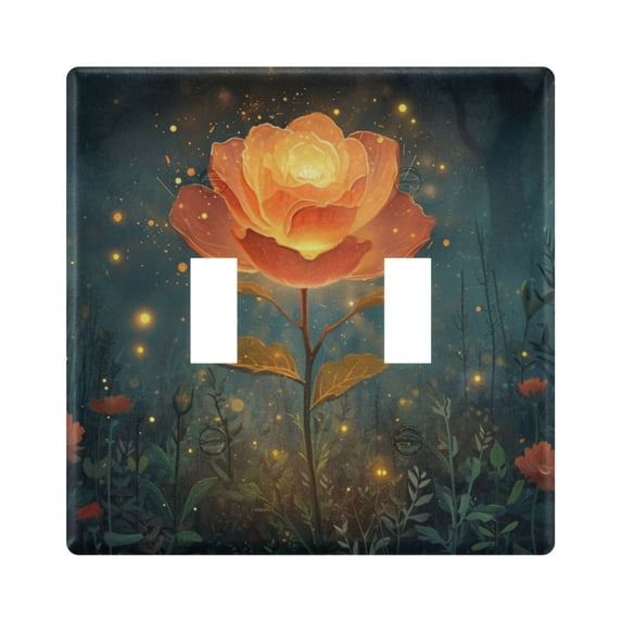Dailycode Light Switch Plate Covers 2 Gang Wall Plate Plastics Outlet Covers for Kitchen Home Office Decor Rose Flower with Fireflies