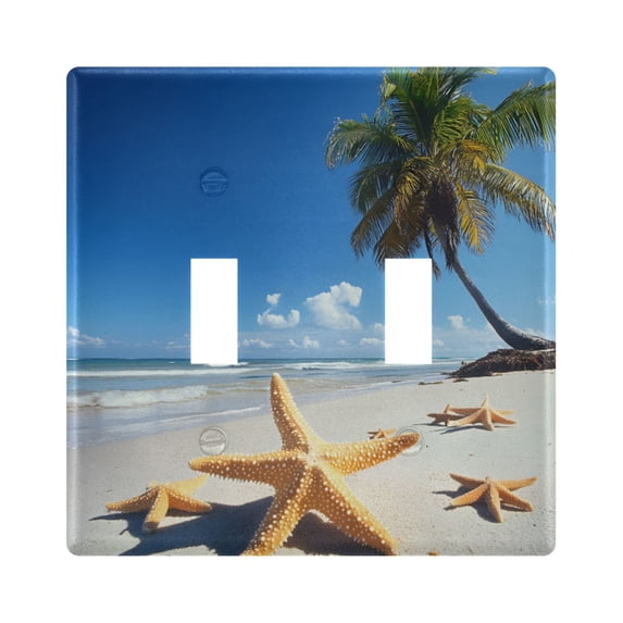 Dailycode Light Switch Plate Covers 2 Gang Wall Plate Plastics Outlet Covers for Kitchen Home Office Decor Starfish Beach Coconut Tree