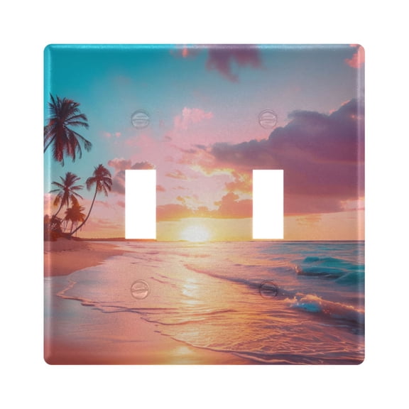 Dailycode Light Switch Plate Covers 2 Gang Wall Plate Plastics Outlet Covers for Kitchen Home Office Decor Summer Sunset Beach
