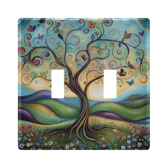 Dailycode Light Switch Plate Covers 2 Gang Wall Plate Plastics Outlet Covers for Kitchen Home Office Decor Vibrant Whimsical Tree