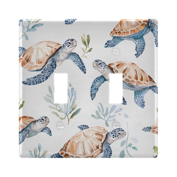 Dailycode Light Switch Plate Covers 2 Gang Wall Plate Plastics Outlet Covers for Kitchen Home Office Decor Watercolor Turtle Waterweed