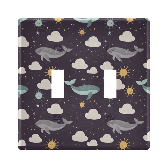 Dailycode Light Switch Plate Covers 2 Gang Wall Plate Plastics Outlet Covers for Kitchen Home Office Decor Whale Cloud Sun