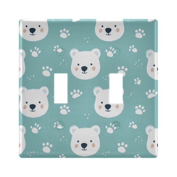 Dailycode Light Switch Plate Covers 2 Gang Wall Plate Plastics Outlet Covers for Kitchen Home Office Decor White Bear Face and Paw