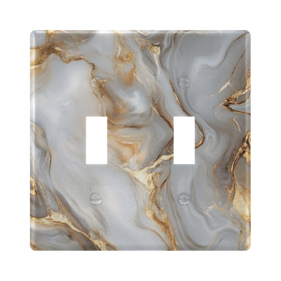 Dailycode Light Switch Plate Covers 2 Gang Wall Plate Plastics Outlet Covers for Kitchen Home Office Decor White Gold Marble