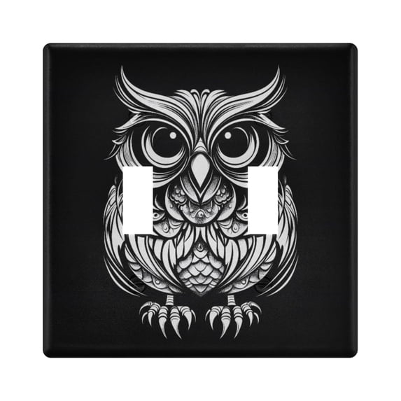 Dailycode Light Switch Plate Covers 2 Gang Wall Plate Plastics Outlet Covers for Kitchen Home Office Decor White Hand Drawn Owl