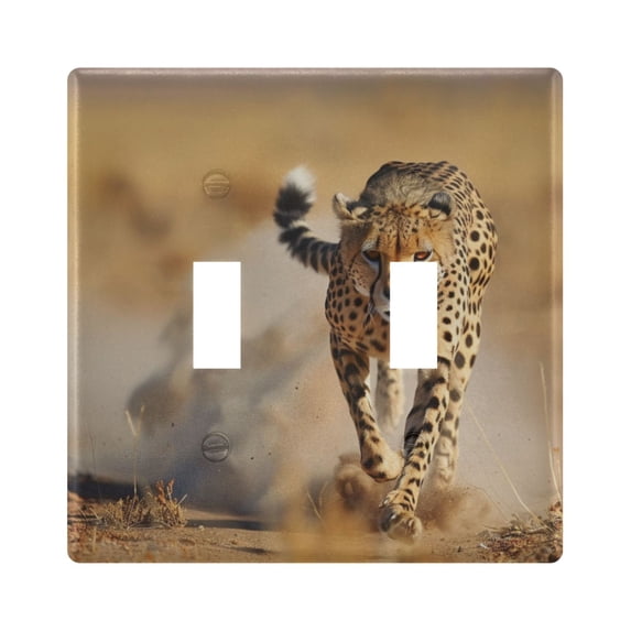 Dailycode Light Switch Plate Covers 2 Gang Wall Plate Plastics Outlet Covers for Kitchen Home Office Decor Wild Cheetah Leopard