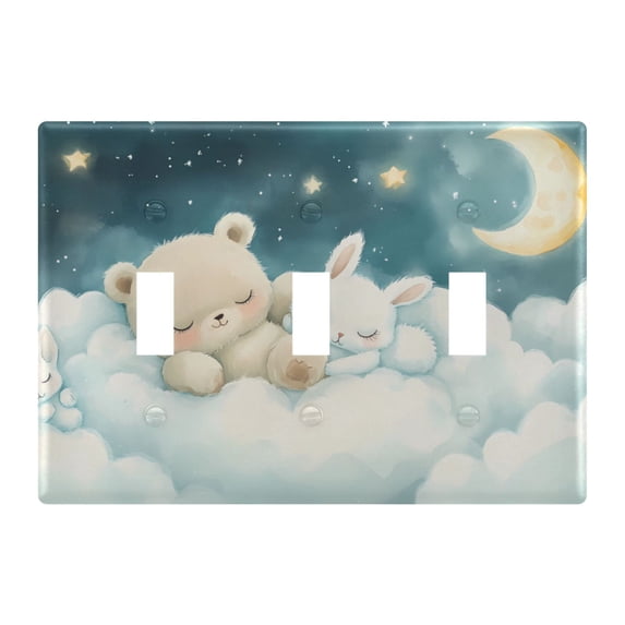 Dailycode Light Switch Plate Covers 3 Gang Wall Plate Plastics Outlet Covers for Kitchen Home Office Decor Bear Rabbit Sleep on Cloud