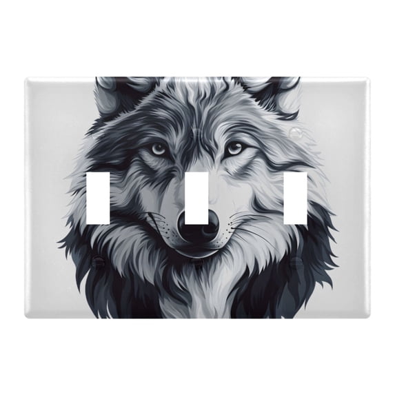 Dailycode Light Switch Plate Covers 3 Gang Wall Plate Plastics Outlet Covers for Kitchen Home Office Decor Black White Wolf Face