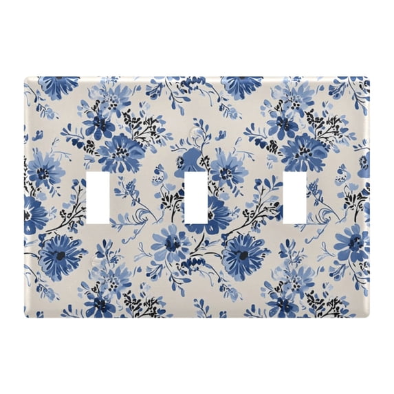 Dailycode Light Switch Plate Covers 3 Gang Wall Plate Plastics Outlet Covers for Kitchen Home Office Decor Blue Floral Ditsy Flower