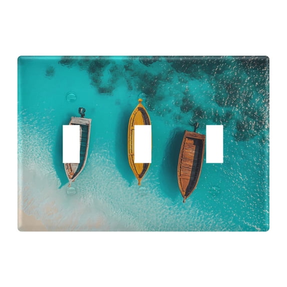 Dailycode Light Switch Plate Covers 3 Gang Wall Plate Plastics Outlet Covers for Kitchen Home Office Decor Boats in Turquoise Sea