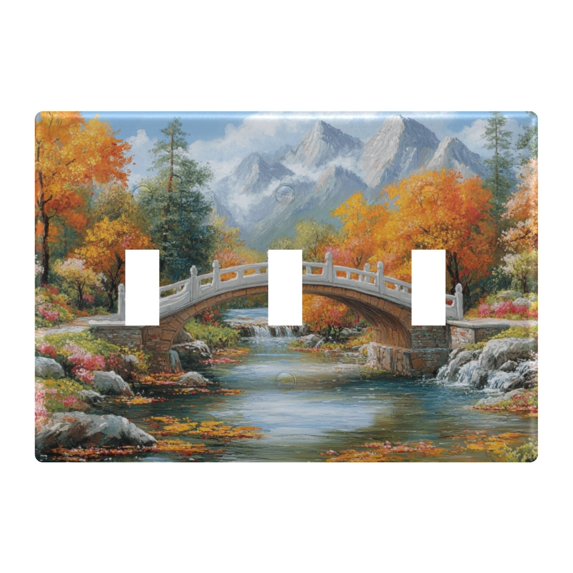 Dailycode Light Switch Plate Covers 3 Gang Wall Plate Plastics Outlet Covers for Kitchen Home Office Decor Bridge on Forests
