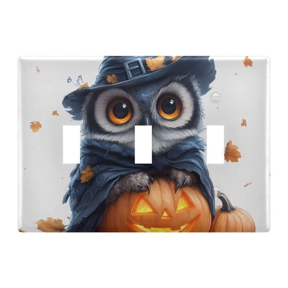 Dailycode Light Switch Plate Covers 3 Gang Wall Plate Plastics Outlet Covers for Kitchen Home Office Decor Cartoon Owl Witch and Pumpkins