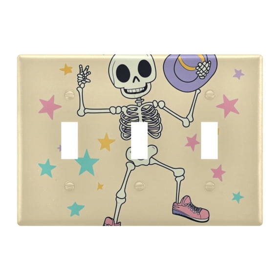 Dailycode Light Switch Plate Covers 3 Gang Wall Plate Plastics Outlet Covers for Kitchen Home Office Decor Cartoon Skeleton on Dance Floor