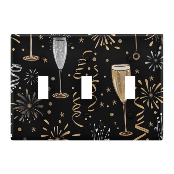 Dailycode Light Switch Plate Covers 3 Gang Wall Plate Plastics Outlet Covers for Kitchen Home Office Decor Champagne Fireworks and Glasses
