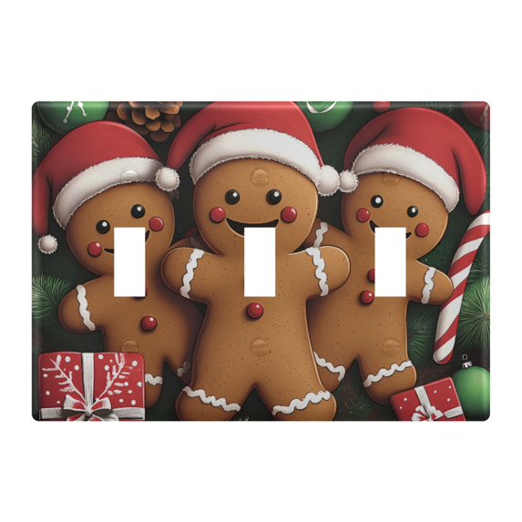 Dailycode Light Switch Plate Covers 3 Gang Wall Plate Plastics Outlet Covers for Kitchen Home Office Decor Christmas Candy Gingerbread Men