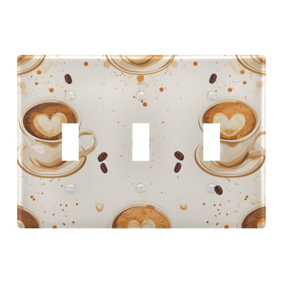 Dailycode Light Switch Plate Covers 3 Gang Wall Plate Plastics Outlet Covers for Kitchen Home Office Decor Coffee and Heart Latte