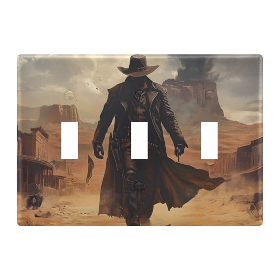 Dailycode Light Switch Plate Covers 3 Gang Wall Plate Plastics Outlet Covers for Kitchen Home Office Decor Cowboy Walk on Desert