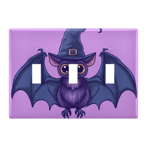 Dailycode Light Switch Plate Covers 3 Gang Wall Plate Plastics Outlet Covers for Kitchen Home Office Decor Cute Bat with Wizard Hat