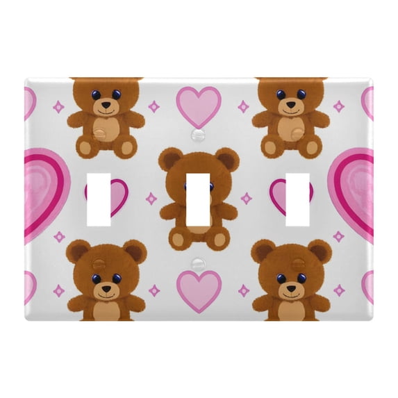 Dailycode Light Switch Plate Covers 3 Gang Wall Plate Plastics Outlet Covers for Kitchen Home Office Decor Cute Bear Heart