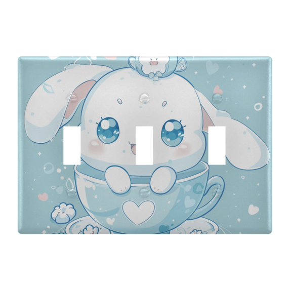 Dailycode Light Switch Plate Covers 3 Gang Wall Plate Plastics Outlet Covers for Kitchen Home Office Decor Cute Cinnamoroll Sanrio in Cup
